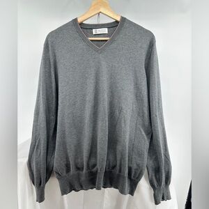 Brunello Cucinelli gray v neck cotton sweater